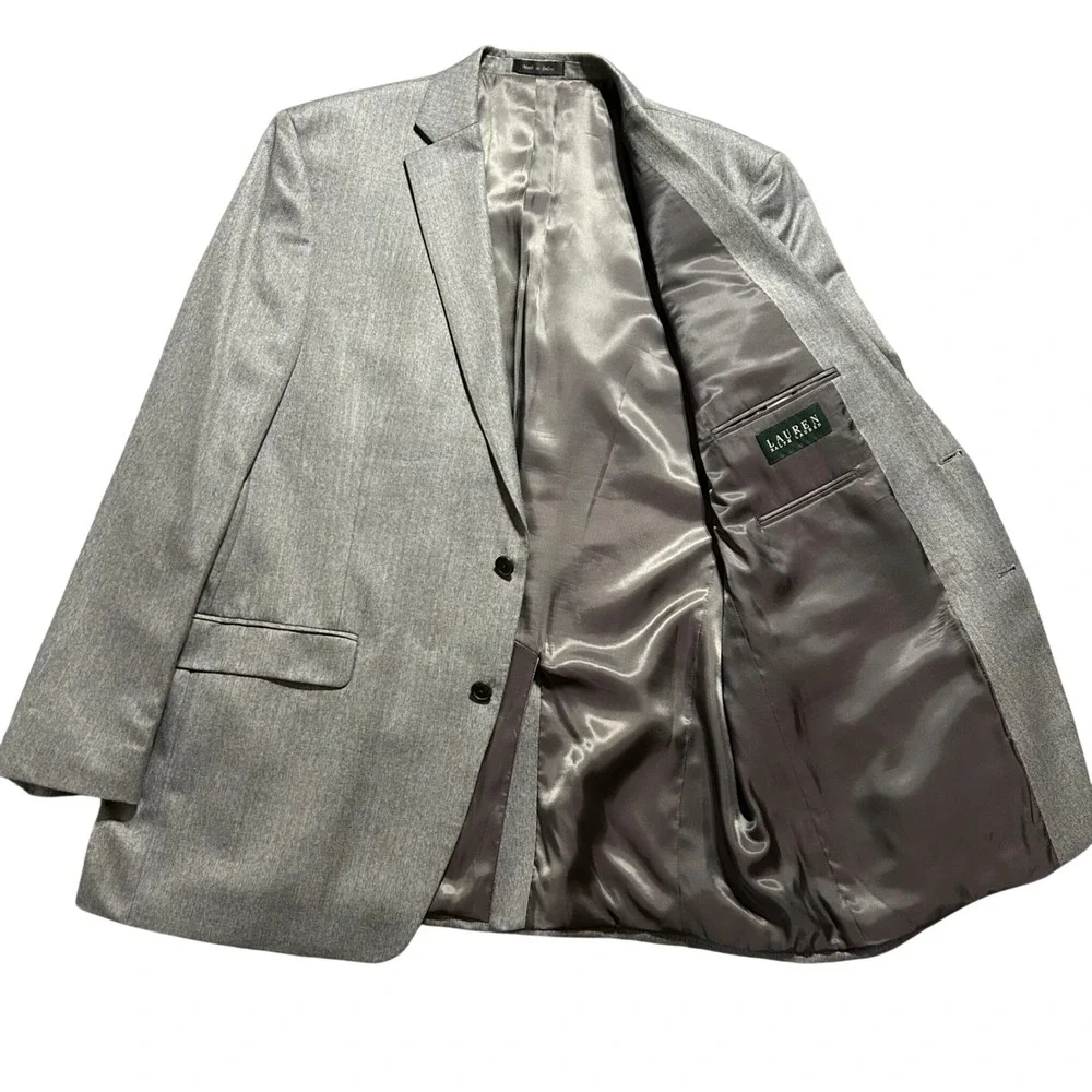 Lauren Ralph Lauren Blazer Mens 46L Grey Herringbone Two Button Sport Coat
